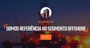 Captura de tela de site com plataforma de petróleo e o texto 'referência no segmento offshore'