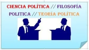 Silhuetas azuis de dois homens em púlpitos debatendo sob o texto 'Ciência Política'