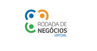 Logotipo com círculos coloridos e o texto 'Rodada de Negócios Virtual' sobre fundo branco