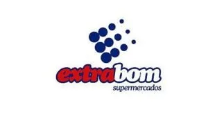 Logotipo do Extrabom Supermercados com bolinhas azuis sobre fundo branco