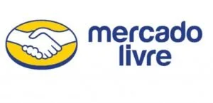 Logotipo do Mercado Livre com o aperto de mãos amarelo sobre fundo branco