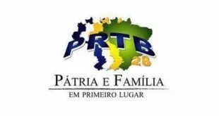 Logotipo do PRTB com o mapa do Brasil e o lema 'Pátria e Família em Primeiro Lugar'