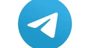 Logotipo do Telegram, avião de papel branco dentro de um círculo azul, sobre fundo branco