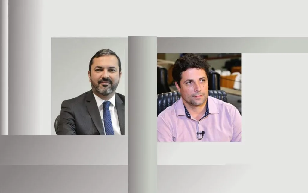 Montagem com retratos de dois homens lado a lado, um de terno e outro de camisa rosa