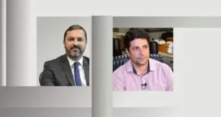 Montagem com retratos de dois homens lado a lado, um de terno e outro de camisa rosa