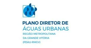 Cartão com o texto 'Plano Diretor de Águas Urbanas' e gota estilizada sobre fundo branco
