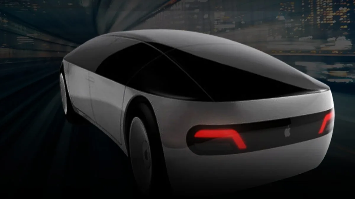 Carro elétrico de design futurista em cor escura visto de trás em ilustração
