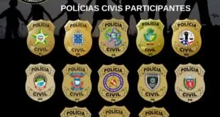 Cartaz da 'Operação Luz na Infância 9' com brasões de polícias civis participantes