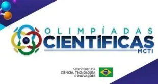 Cartão azul com o texto 'Olimpíadas Científicas' e o logotipo do Ministério da Ciência e Tecnologia