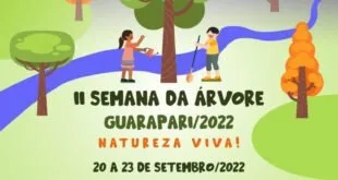 Cartaz ilustrado com árvores e o texto 'II Semana da Árvore Guarapari/2022'