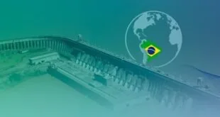 Arte em tons de verde com globo terrestre e bandeira do Brasil, imagem ilustrativa