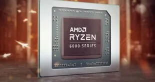Processador com a inscrição AMD Ryzen 6800 Series em close sobre a placa