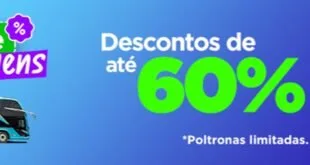Cartão azul com anúncio de descontos em letras grandes verdes e asterisco de ressalva