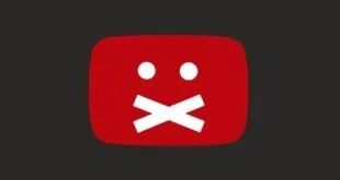 Ícone vermelho do YouTube com um X no lugar da boca, ilustração sobre censura