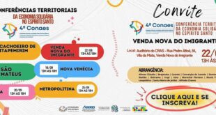 Conferência Territorial em Venda Nova debaterá Economia Solidária no próximo dia 22