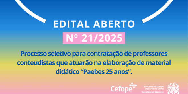 Sedu abre seleção para professor conteudista do Programa de Avaliação da Educação Básica do Espírito Santo