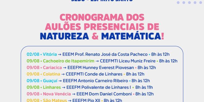 Sedu realiza dez aulões presenciais de Ciências da Natureza e Matemática neste sábado (09)