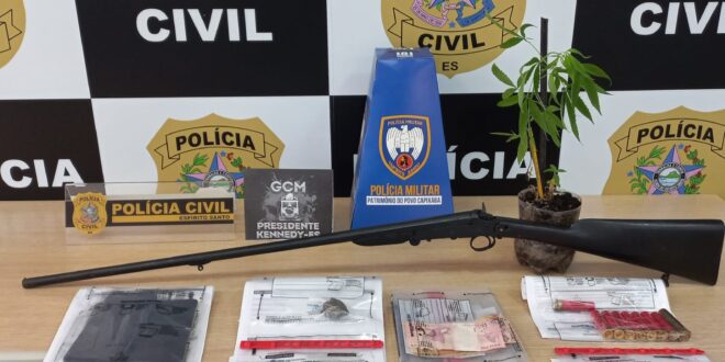 Operação integrada prende quatro pessoas e apreende drogas, arma e munições em Presidente Kennedy