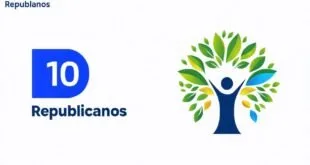 Logotipo do partido Republicanos com o número 10 e árvore estilizada sobre fundo branco