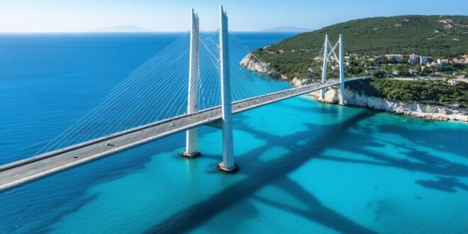 Estrutura estaiada da Ponte Anita Garibaldi com cabos de sustentação visíveis