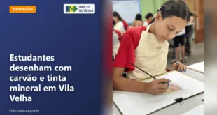 Estudantes desenham com carvão e tinta mineral em Vila Velha — Direto Notícias