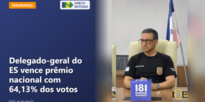 Delegado-geral do ES vence prêmio nacional com 64,13% dos votos — Direto Notícias