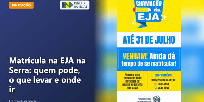 Matrícula na EJA na Serra: quem pode, o que levar e onde ir — Direto Notícias