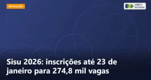 Sisu 2026: inscrições até 23 de janeiro para 274,8 mil vagas — Direto Notícias