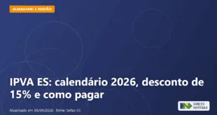 IPVA ES: calendário 2026, desconto de 15% e como pagar