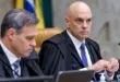 Alexandre de Moraes ao lado de André Mendonça em sessão do Supremo, retrato da crise de Moraes no STF