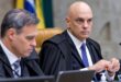Alexandre de Moraes ao lado de André Mendonça em sessão do Supremo, retrato da crise de Moraes no STF